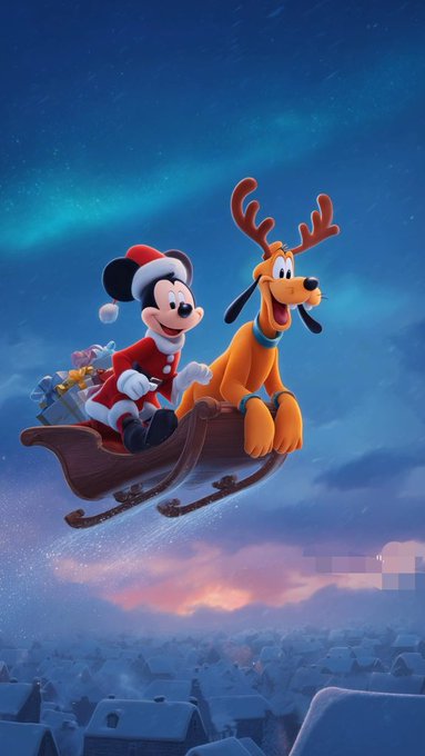 The image features two cartoon characters, Mickey Mouse and Goofy, riding on a sled through a snowy landscape under a starry sky. The scene takes place at night time with a blue sky as the backdrop. The caption of the image reads "It'S night, CT creators. How was your day? Hope y’all smashed the daily goal? If you're still unaware of what Tria is cooking, here's my link to get started: apptria.so/?accessCode=4B".