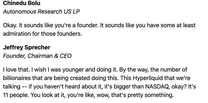 A screenshot of a white text box containing the names of two people: Chinebu Bola and Jeffrey Spacher. They are discussing the price discovery process, with Chinebu sharing her thoughts about wanting to learn from someone younger than she is, while Jeffrey adds his insights on how the number of billionaires has grown compared to the previous week.