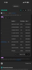The image shows a mobile screenshot of a token page on Bitcope, displaying a trading interface with a table of buy/sell orders, percentage changes, and a "Trade on Ray" button at the bottom. The accompanying post celebrates a 200x gain, aligning with the screenshot's display of token metrics and trading activity.
