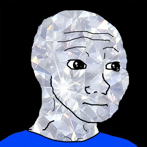 A drawing of a human head and shoulders rendered as a faceted diamond-like surface, wearing a blue shirt against a black background. The diamond-head figure visually reinforces the post's metaphor of "diamond hands"—enduring conviction despite market volatility—symbolizing traders who hold through KOL fades and liquidity rotations to stay anchored to the core narrative.