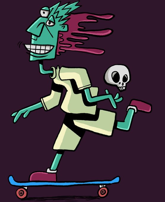 A cartoon zombie with a skull floating beside it rides a skateboard on a dark purple background. The illustration embodies the "always skate with friends" ethos, with the undead skater literally taking its skull companion along for the ride—capturing the playful, rebellious spirit of this six-year-old NFT mint.