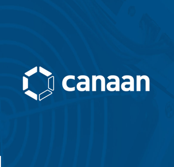The image shows the Canaan logo—a stylized hexagonal "C" emblem next to the wordmark "canaan"—set against a blue background with faint circuit-like graphics. It visually brands the breaking news that Bitcoin miner Canaan has increased its Bitcoin reserves to 1,917 BTC (~$122M), a 6% rise from Q1.