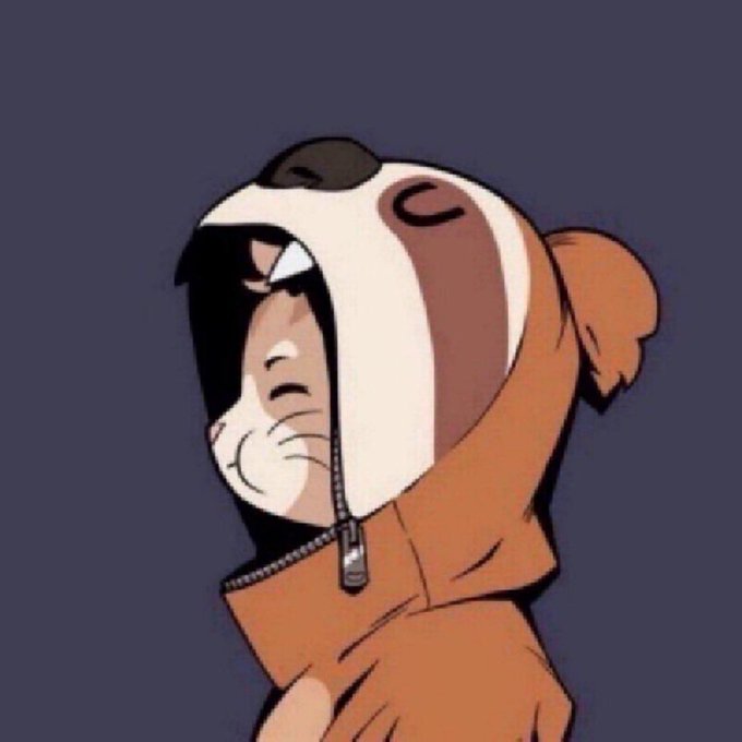 A cartoon illustration of a person wearing an orange and white animal-themed hoodie with the zipper pulled up over their face.