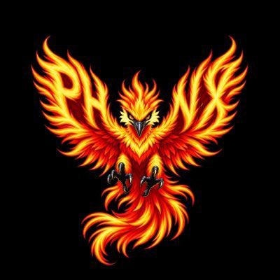A fiery phoenix with outstretched wings bursts against a black background, its body composed of vibrant orange, yellow, and red flames. The image of the phoenix visually represents the "PHNX Protocol" mentioned in the post, symbolizing rebirth and renewal, fitting the context of giving away GTD and FCFS spots.