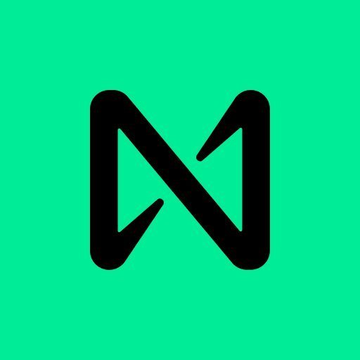 A black stylized logo on a bright green background, resembling an 'M' formed by two triangle shapes, likely a app or brand icon.