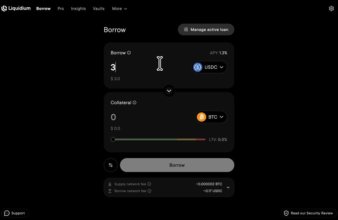 The image depicts a black computer screen with various icons displayed related to cryptocurrency trading. One of the icons stands out as it says "bonuse", which refers to an investment strategy based on the Bitcoin price increase. The screen also shows a warning message that suggests users should consider liquidating their positions or borrow against ICP for immediate liquidity, and Liquidum integration is soon available.