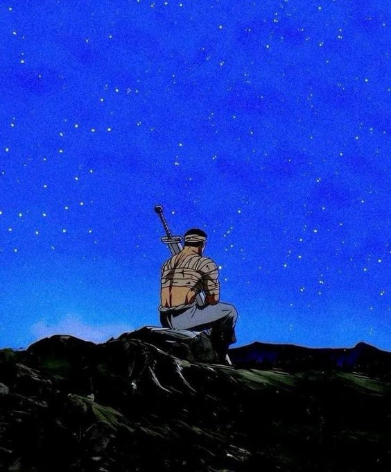 A lone warrior with a sword gazes out at a brilliant starry sky from a rocky peak, embodying patient anticipation of what's to come. The image mirrors the post's sentiment of waiting for a triumphant finale, suggesting that despite being in a different cycle, the moment of revelation is near.