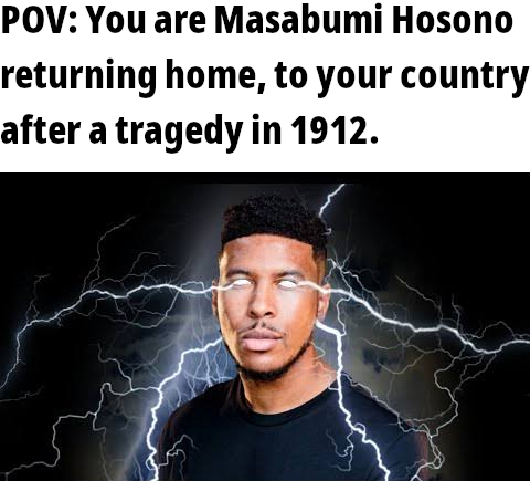 A dramatic, lightning-filled image of a man with glowing white eyes under the caption "POV: You are Masabumi Hosono returning home, to your country after a tragedy in 1912."

The image metaphorically captures the post's theme of stumbling upon long-lost crypto assets—the eerie, electrifying visual mirrors the shocking realization of rediscovering forgotten funds, much like finding unexpected value in an old winter coat pocket.