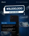 A mobile advertisement shows hands holding a card offering "₦15,000,000" and text including "OF KOD DRAWINGS" and "How to WIN".
