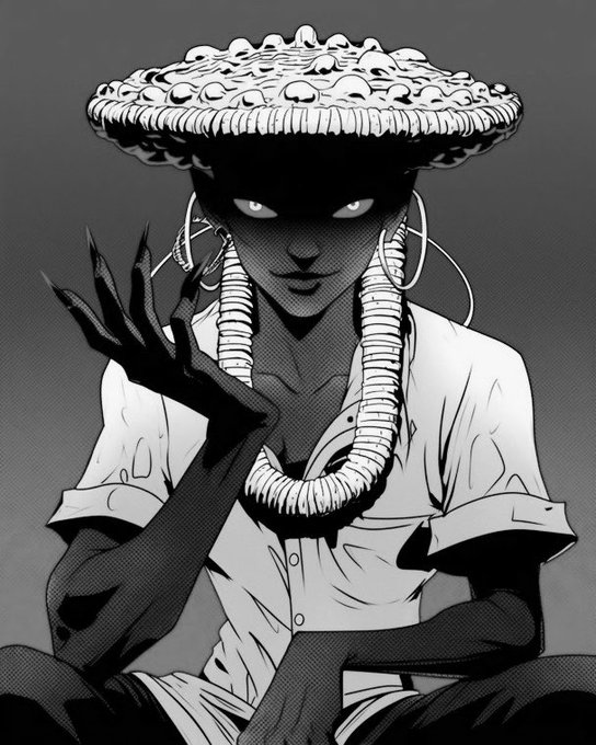 A black-and-white illustration depicts a mysterious figure with a large textured hat obscuring the upper face, glowing eyes peering from shadow, wearing a button-up shirt and a coiled tubular necklace while raising a clawed hand. The eerie, commanding pose complements the post's theme of purposeful momentum—those who move with intent before seeking opportunity, embodying the relentless drive to keep walking regardless of obstacles.