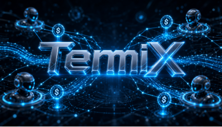 A futuristic digital graphic featuring the glowing "TermiX" logo surrounded by interconnected AI agent nodes marked with dollar sign icons, symbolizing automated agent-to-agent commerce. The accompanying post highlights how TermiX's AACP protocol enables AI agents to conduct business transactions directly with one another.