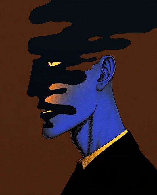 The image features an illustration of a man's face with blue paint splattered across his face, giving him a unique appearance. The background color of the image is brown, which contrasts with the blue paint on the man's face. The caption below the image reads "Happy Wednesday Taking some time today to learn more about @XOOBNetwork and what they're building".