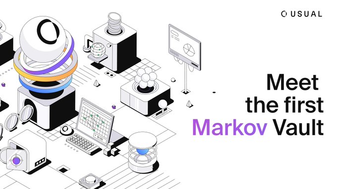 An isometric illustration with tech and geometric elements, featuring the text 'Meet the first Markov Vault' and the 'USUAL' logo in the top right corner.
