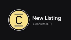 The image shows a black banner with a yellow circular logo containing a "C" symbol, accompanied by the text "New Listing" and "Concrete (CT)"—announcing the launch of the Concrete token on Bitvavo, as referenced in the accompanying post.