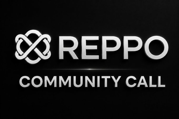 Title card for a "REPPO COMMUNITY CALL" featuring a white interlocking chain/loop logo against a black background.
