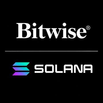 A black graphic displaying the 'Bitwise' logo at the top and the 'SOLANA' logo with its signature gradient symbol below.