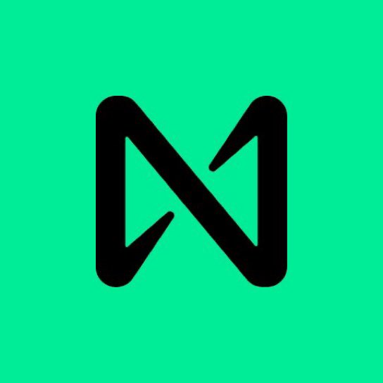 A simple logo featuring a stylized, black letter "N" with rounded corners set against a solid teal-green background.