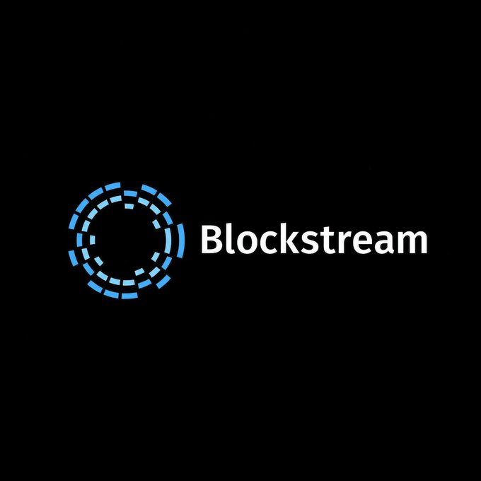 The image displays the Blockstream logo, featuring a blue circular design with segmented arcs next to the company name in white text on a black background. This logo represents Blockstream, the company launching the Blockstream Swaps service mentioned in the post for exchanging funds between Bitcoin, Lightning, and Liquid networks.