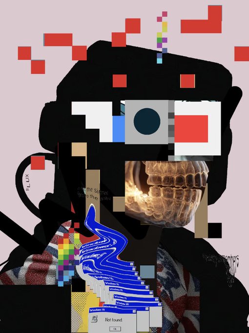 A digital art piece with a skeleton head, which has a red square block for a toothbrush or mouth guard, and the text " Lol!!! lol!!! Not far from the top of the post" above it. The post says that someone just sold this artwork for 0.65 ETH on the secondary market. This could be an interesting conversation starter about digital art, value, and how it is bought and sold online, as well as a discussion of the ethics behind buying or selling art from other artists without their direct involvement in the creation process.