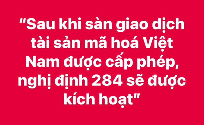 A red graphic displays a Vietnamese quote about Decree 284 being activated following the licensing of virtual asset exchanges in Vietnam.