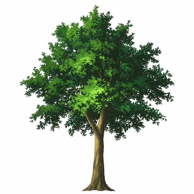 An illustrated green tree with a thick brown trunk and full leafy canopy isolated on a white background.