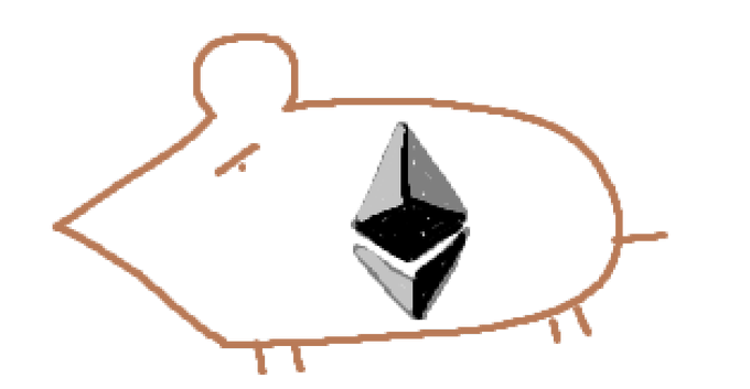 A simple cartoon drawing of a brown-outlined mouse or rat with an Ethereum logo replacing its eye.