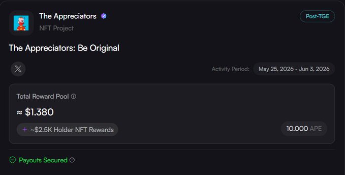 A black screen displays a message from The Appreciators, stating "The Appreciators: Be Original".
