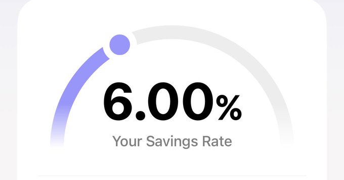 A screenshot from the Aave app displaying a savings rate of 6.00% with a purple progress indicator, likely responding to the question about Aave's app launch by showing its user interface featuring a yield/savings rate metric.