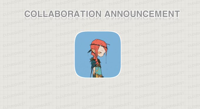 The image features a "COLLABORATION ANNOUNCEMENT" banner from Cloud Quest (@WastelandRH), displaying a stylized anime-style character with red hair and a teary expression in a rounded square icon. The post announces a collaboration for "Wasteland - A Fantasy World of Rejected Monsters," an AI-generated NFT collection on Robinhood chain with a supply of 3,333 and a TBA mint price.