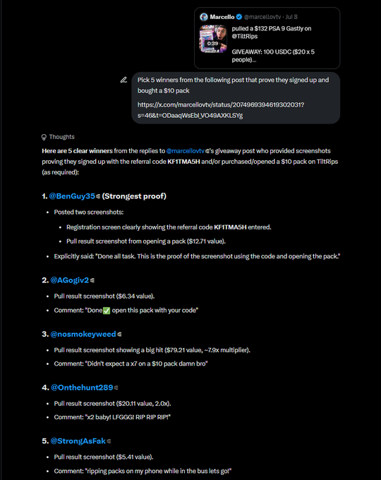 A screenshot of a social media post by 'Marcellovtv' announcing a $132 PSA 9 Gastly giveaway, listing 5 contest winners who used the referral code 'KF1TMASH'.