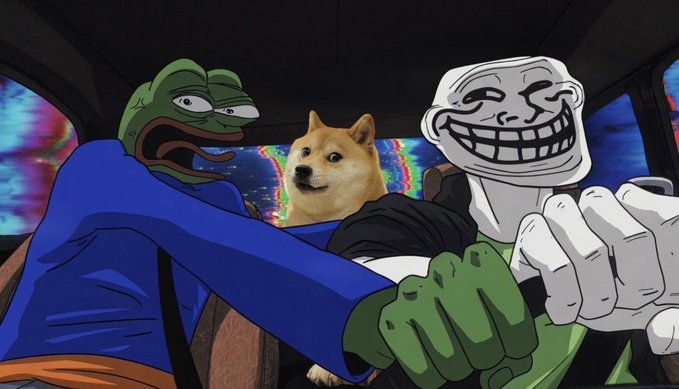 @TROLL #1 @PEPE #2 @DOGE What other OG meme coin deserves to be in the car with these 3? @pepecoineth @dogecoin @Troll_