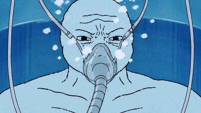 The image features an illustration of a man wearing an oxygen mask, which appears to be underwater. He has a serious expression on his face as he looks at the camera. The caption below the image reads "An @ASTEROID whale just bid 150k into WOJAK On a Saturday. Peak bear market don't move on memes like this unless they've been waiting for a green light". This suggests that the man is likely experiencing some sort of underwater adventure or situation, possibly related to an underwater theme or event. The caption also implies that the image might be part of a larger collection or series of images featuring the @BinanceUS and Wojak ATH.
