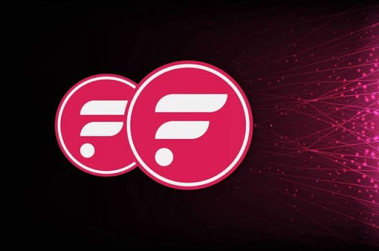 The image features two pink circular logos of Flare Networks (FLR), a Layer 1 blockchain, set against a dark background with a glowing network/particle design. The visual reinforces the post's bullish sentiment on $FLR by prominently displaying the project's branding and emphasizing its technological, network-driven identity.