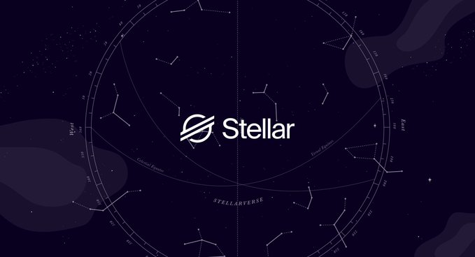 The Stellar logo is prominently displayed against a dark purple star map featuring constellations like Virgo and Cetus, with the word "STELLARVERSE" centered on a circular celestial chart. The image visually anchors the post's data on Stellar ($XLM)'s remarkable 543% growth in RWA TVL and 227% growth in stablecoin market cap over the past year, framing these gains within the broader "Stellarverse" ecosystem.