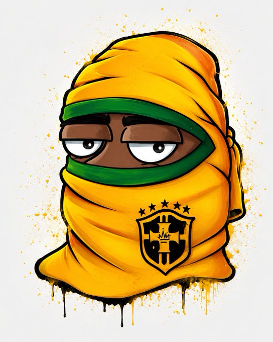 A cartoon character wrapped in a yellow and green bandana features a shield emblem with a horse, castle, and crown, surrounded by five stars. The graffiti-style artwork ties into the post's theme of "Resilience," listed as a 1/1 NFT edition on objkt for 60 xtz.