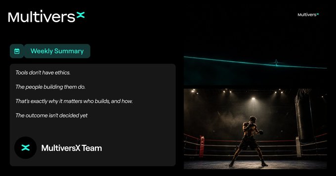 **Caption:** A weekly summary post from MultiversX, featuring the text "Tools don't have ethics. The people building them do" alongside an image of a boxer in a ring, fitting the post's security-focused themes like the "Be Careful Is Not a Security Model" message.

**Image-text connection:** The boxer's vigilant stance visually reinforces the post's warnings about user safety and the need for sturdy "defenses" in crypto, tying into the announcements of validator growth (3,258 ATH) and product launches across xPortal and xMoney.
