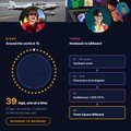 A dark-themed digital interface showing '39 pts' and an XP progress circle, alongside a 'THINKING IS DIFFERENT' section with buttons for 'Student Loan', 'Peaceance in Autopilot', 'Sociopathic - 100 ETH', and 'Gang Digital Bullfriend'.