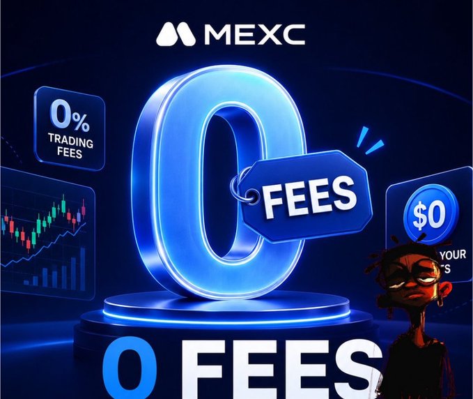 The image is a promotional graphic for MEXC cryptocurrency exchange featuring a large glowing blue "0" with a "FEES" price tag, accompanied by text reading "0% TRADING FEES" and "0 FEES," with a trading chart and "$0 YOUR [SAVINGS]" badge in the background.

The image visually reinforces the post's message by highlighting MEXC's 0% trading fees, supporting the idea that eliminating fee costs removes a key source of uncertainty for new traders testing strategies with smaller positions.
