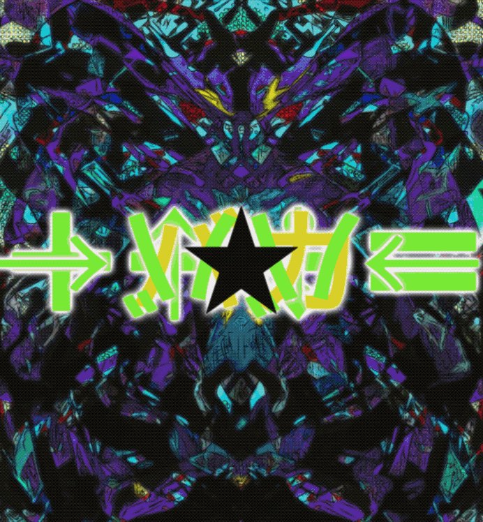 The image features a digital art piece with a black star at the center, surrounded by various shades of purple and green. The background includes a mix of blue, green, and purple colors, creating an abstract and visually striking scene. The text "My another street project Gomi @TaroKyo177143 Limited editions of 0.01 ETH" is present in the image, which seems to be related to the artist's work or the post it was created for.