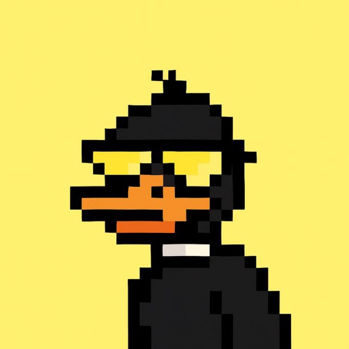A pixel art character wearing a black ski mask and yellow sunglasses with an orange mustache against a yellow background.