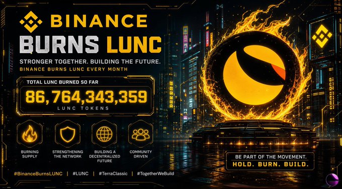 The image features a poster or advertisement for Bitcoin, which has burned a total of 86 BILLION US dollars worth of cryptocurrency since February 2002. The poster includes a large yellow circle with a black sun inside, symbolizing the burning of Bitcoin. The text on the poster highlights that this event is happening every month and mentions that the event is being sponsored by @cz_binance and @RichardTeng.