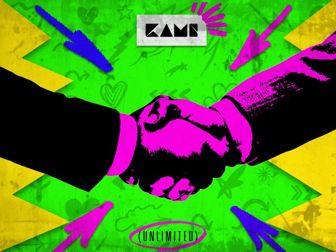 The image features two hands shaking hands over a neon green background with graffiti art designs and arrows. The caption of the post reveals that the featured artist is named @Soneium, who has come up with an idea for a new app called KAMI X Soneum. The poster includes a trade offer where users can exchange a $1 KAMI X Soneum Spotlight NFT to gain access to the exclusive $10,000 reward pool.