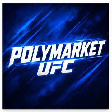 Bold white text reading 'POLYMARKET UFC' is displayed against a dynamic dark blue background with light streaks.