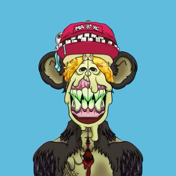 A cartoon-style illustration of a creepy monkey wearing a red beanie with 'MAMC' text, showing its mouth with sharp jagged teeth against a light blue background.