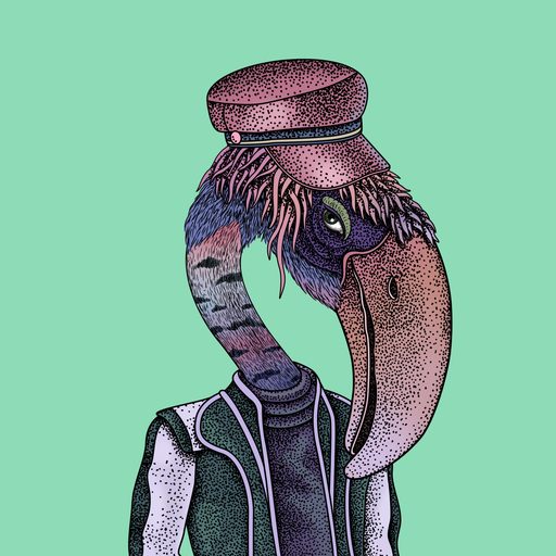 The image features a vibrant illustration of an anthropomorphic bird, specifically a pink and blue pelican-like creature. The bird has a distinctive long neck that stands out prominently against its colorful plumage. It's wearing a hat, adding to its whimsical appearance. The background appears to be green in color, which contrasts with the bird's colors and accentuates it.

In the accompanying text, there is a reference to an image of a person sweeping floors. This implies that the illustration could be related to a cleaning or housekeeping theme.