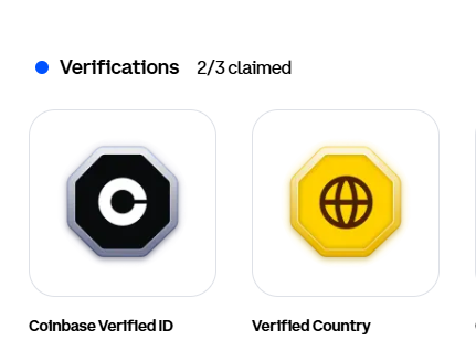 The image shows two icons displayed side by side, one with a black border and the other with a yellow border. The icons are labeled "Verifications" and "Verified Country", indicating that they represent different aspects of identity verification or country status.