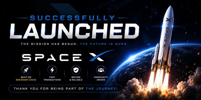 The image features an advertisement for a space launch company, specifically for the company "Space X". The main focus of the image is a rocket that has just been launched into space. The rocket is positioned at the top right corner of the image, with its nose pointing towards the sky and its body extending downwards. In front of the rocket, there are four icons representing different aspects of SpaceX's services: "Space X", "The mission has begun; the future is ours!", "Envisioning a better world through space exploration", and "Thank you for being part of the journey". The background color of the image is blue.
