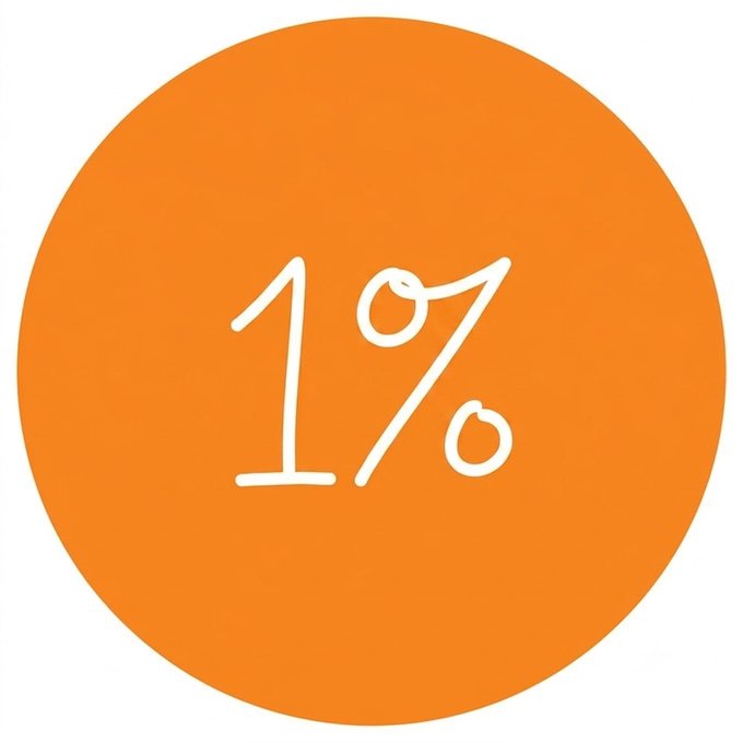 A hand-drawn white "1%" symbol on an orange circular background, visually representing the "Buy 1% and Forget" investment strategy referenced in the post.