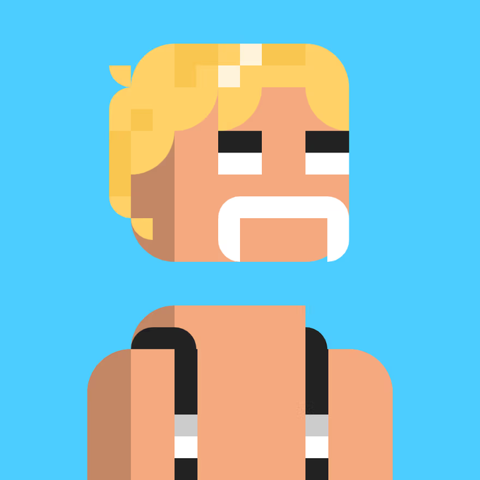 A pixel-art illustration of a blonde character with a determined expression, wearing a white tank top with black suspenders, set against a blue background. The image's bold, retro gaming aesthetic aligns with the post's message of perseverance and resilience, embodying the "Funker" spirit of pushing forward despite challenges.