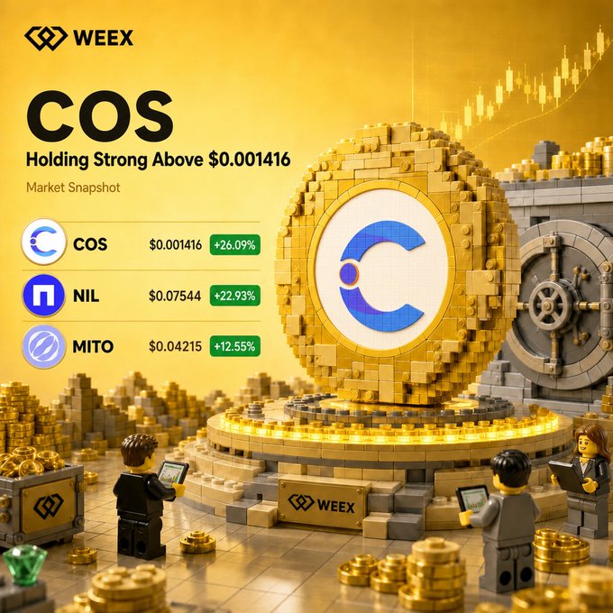 ers of a golden coin, with the word "COS" displayed on it, are surrounded by gold coins and a person holding a tablet computer.